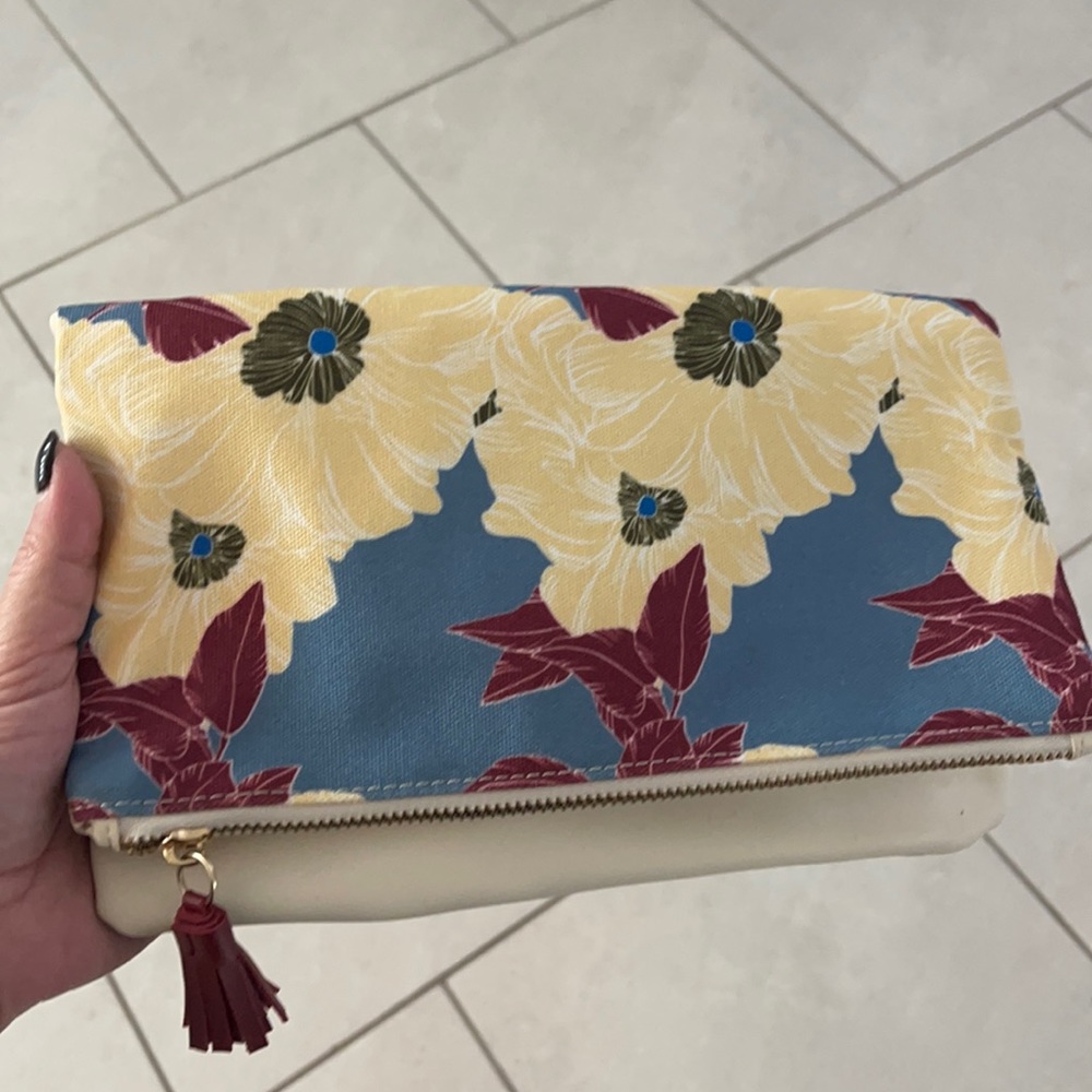Rachel Pally Floral Canvas Leather Flap Clutch